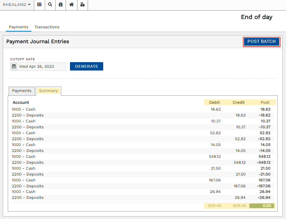 Accounting End of Day Procedure