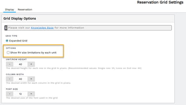 Grid Settings - Show RV Size