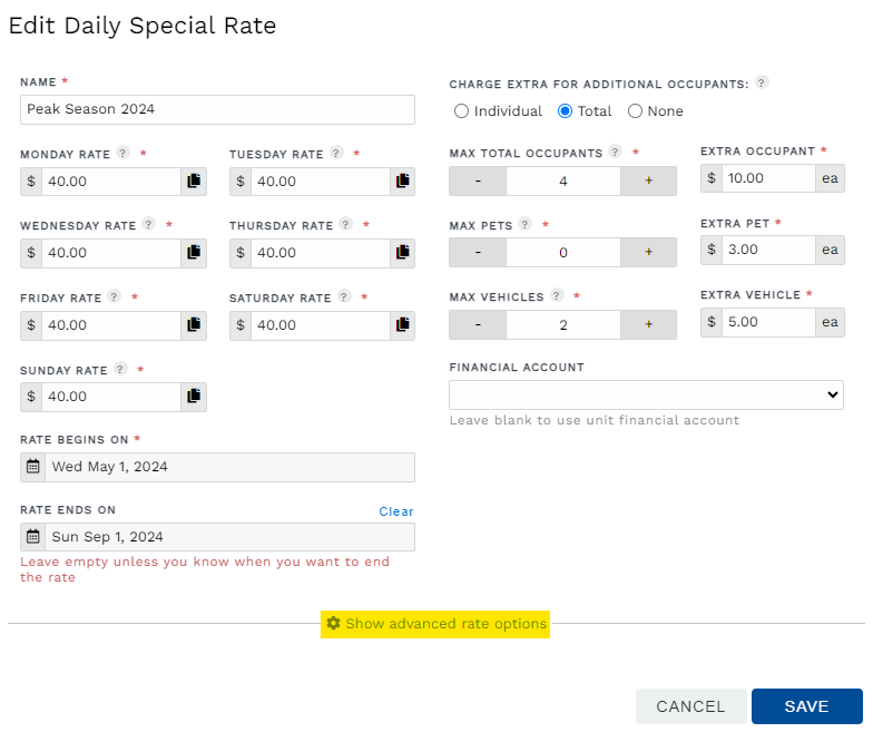 Unit Rates - Set Up and Changes